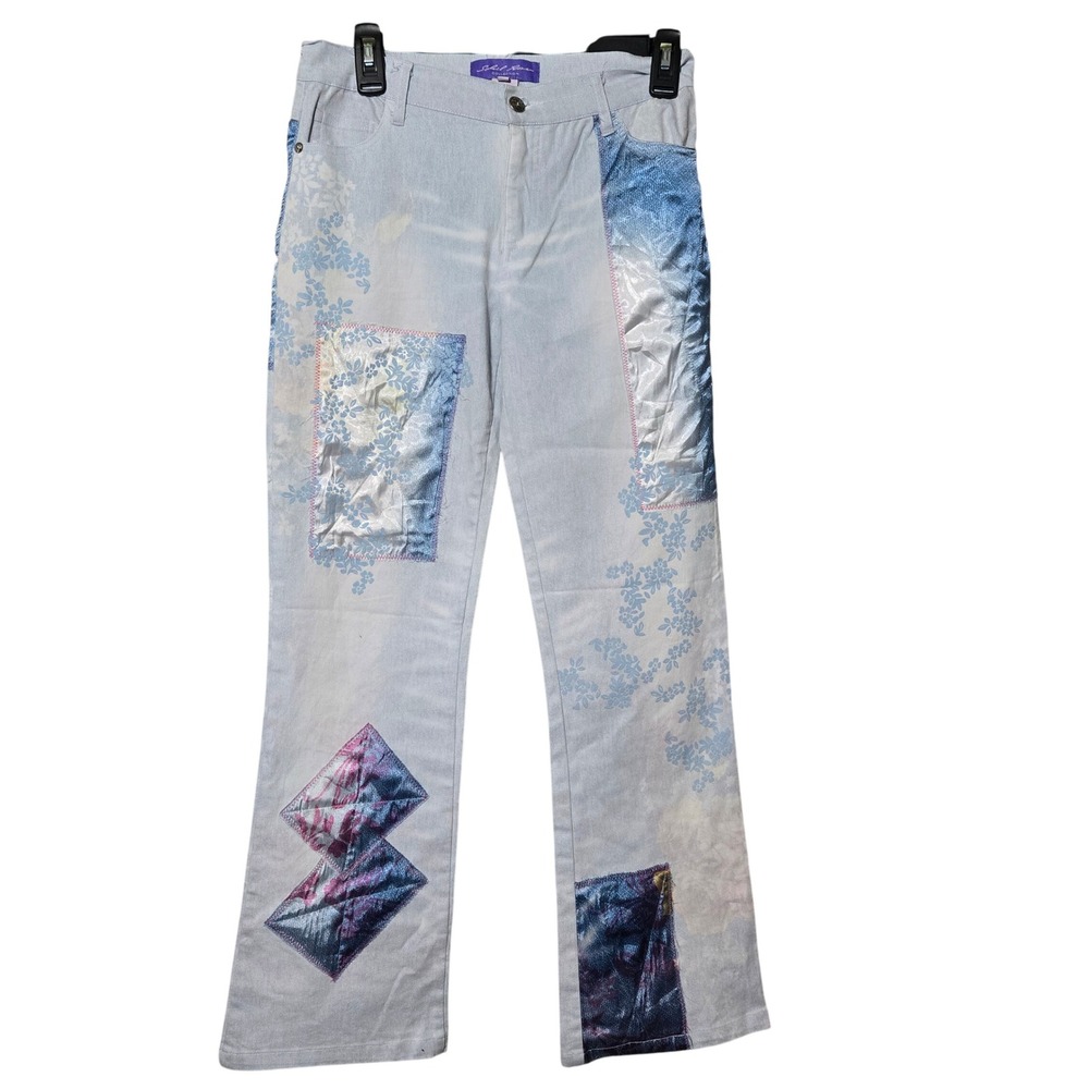 Solid Rose Patchwork Jeans Floral Print Denim Sz … - image 2
